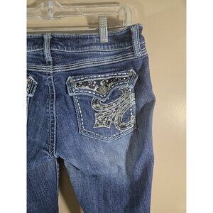 Women's Rock 47 Wrangler Ultra Low Rise Medium Wash Bootcut Blue Jeans, Size 9